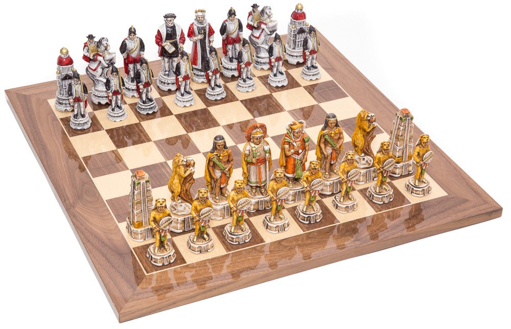 Incas and Spanish Themed Chessmen & Master Board Chess Set