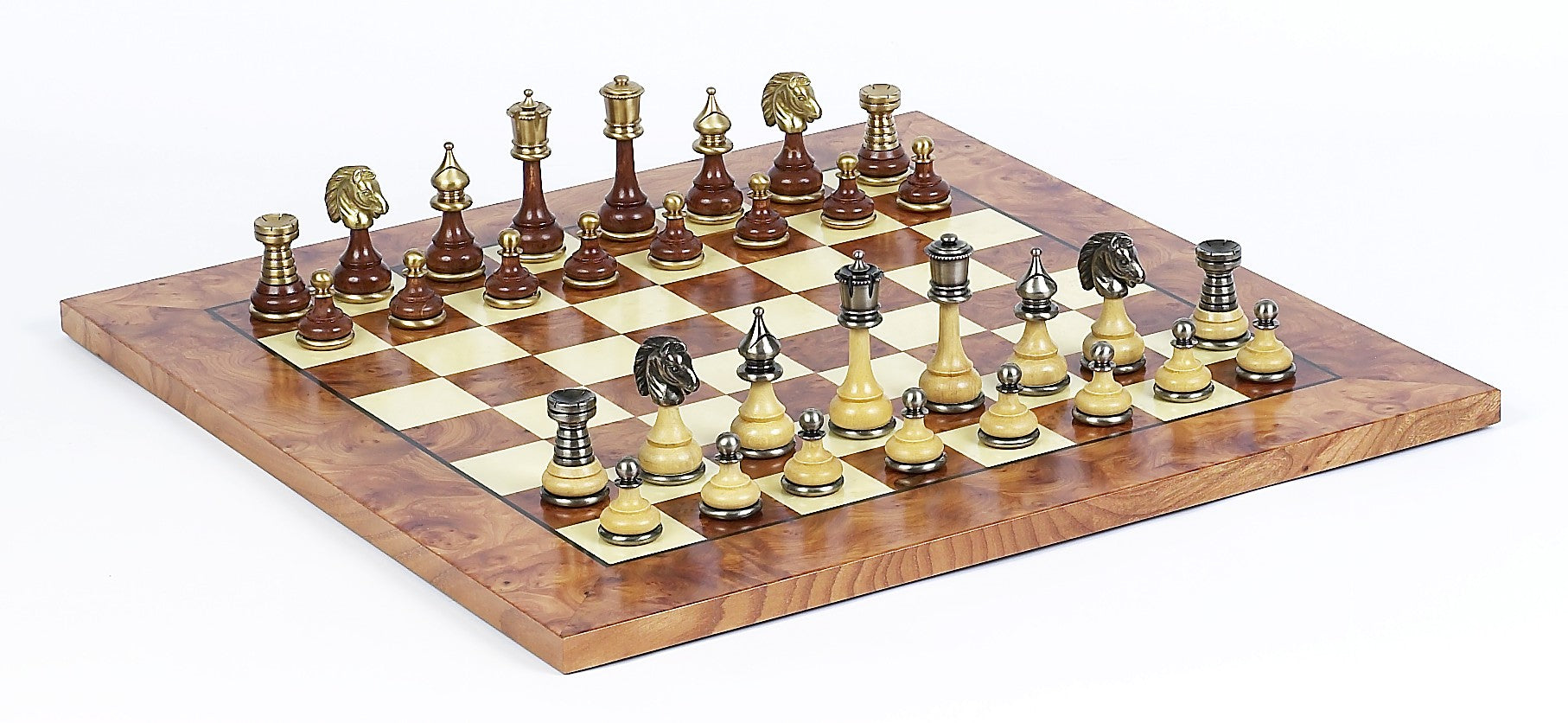 Silver plated Brass Italian Tournament Chessmen & 20 inch Exotic Board Chess Set