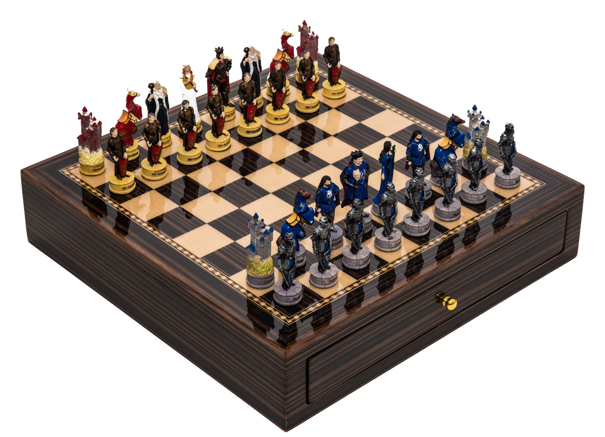 King Arthur of Camelot Themed Chessmen & Deluxe Board Case Chess Set