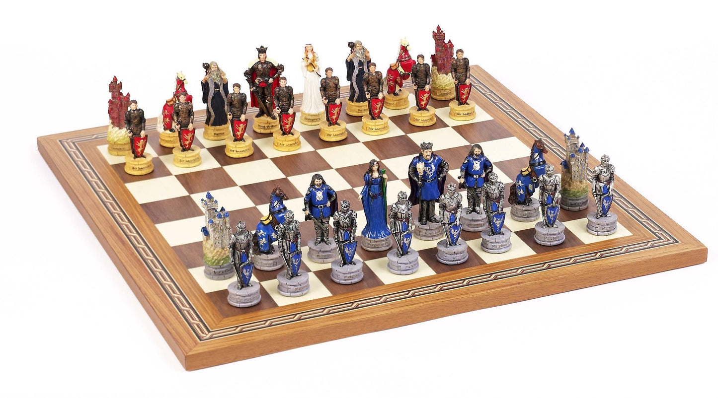 King Arthur of Camelot Themed Chessmen & Mosaic Board Chess Set