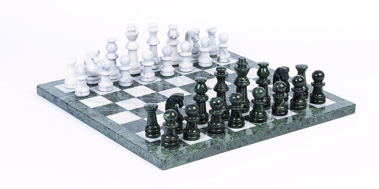 18 Inch White/Green Marble Chess Set