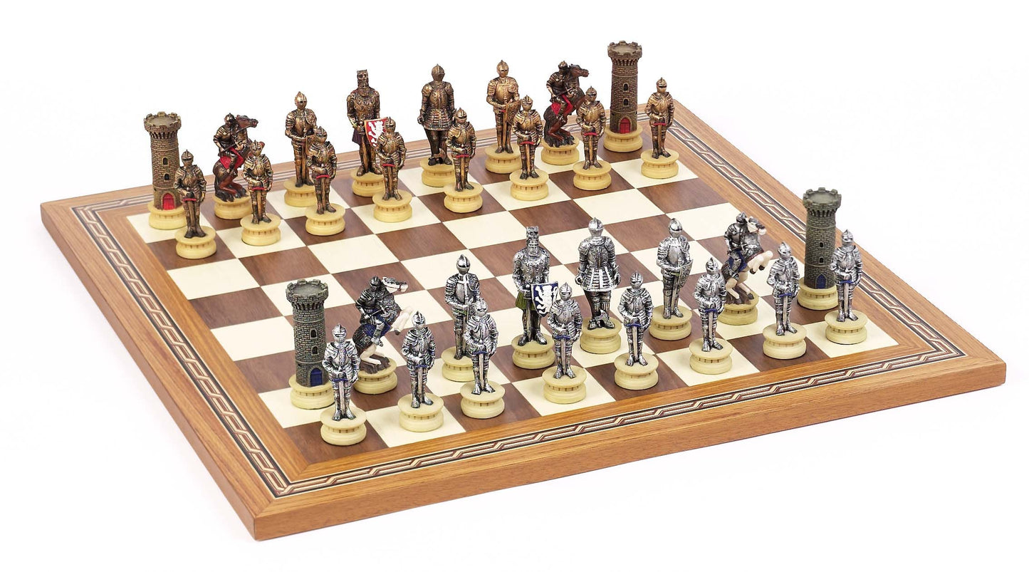 Medieval Knight Themed Chessmen & 18 inch Mosaic Board Chess Set