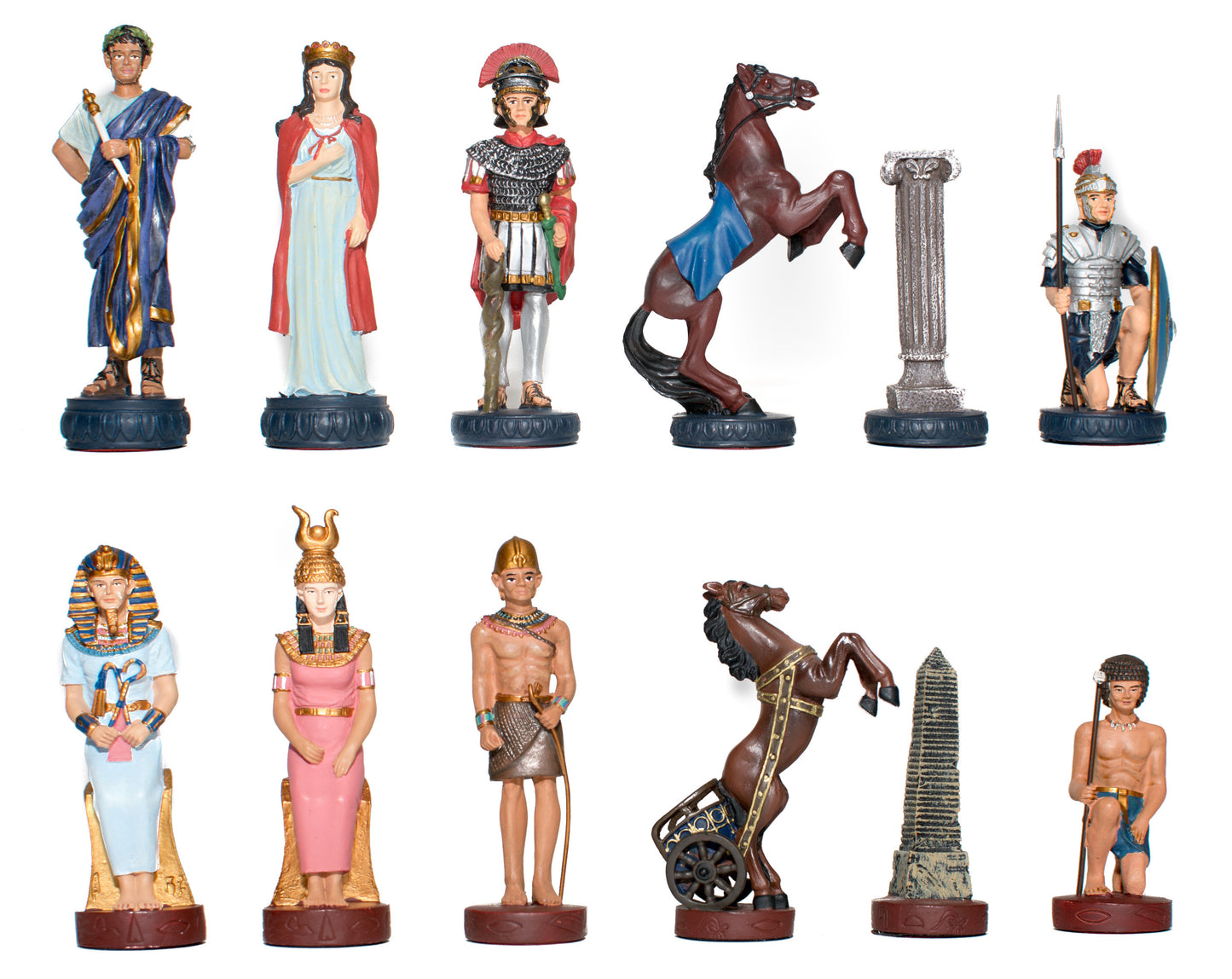 Pewter Metal Romans vs Egyptians Themed Chess Pieces