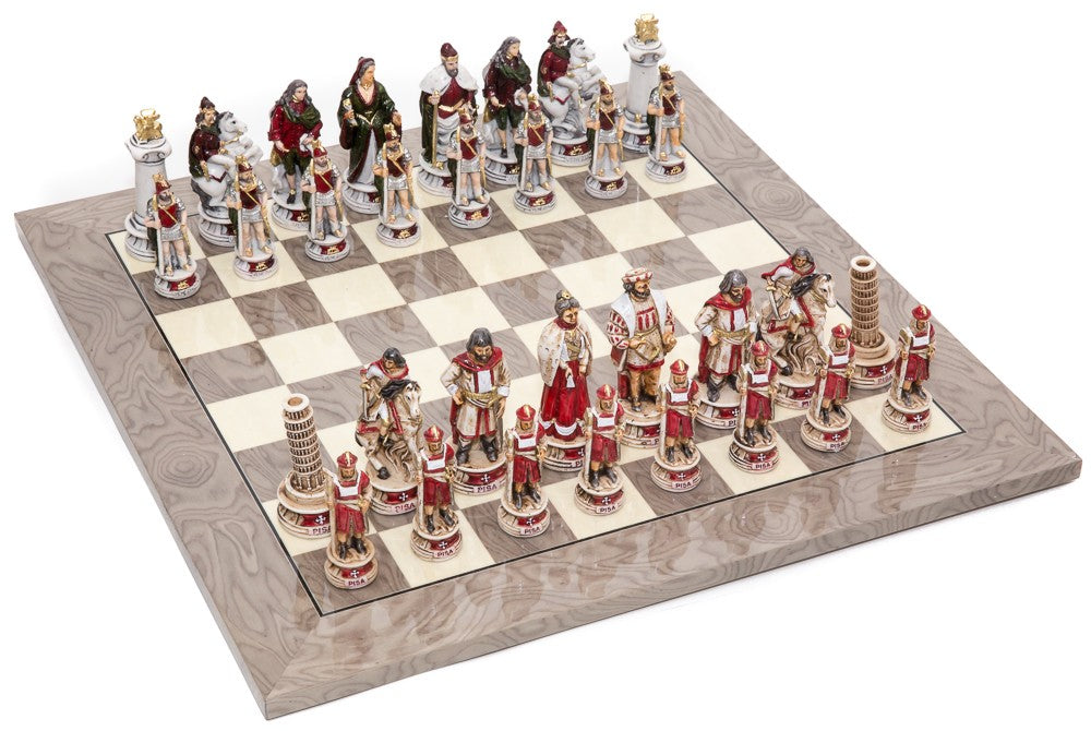 Pisa and Venice Italy Themed Chessmen & Superior Board Chess Set