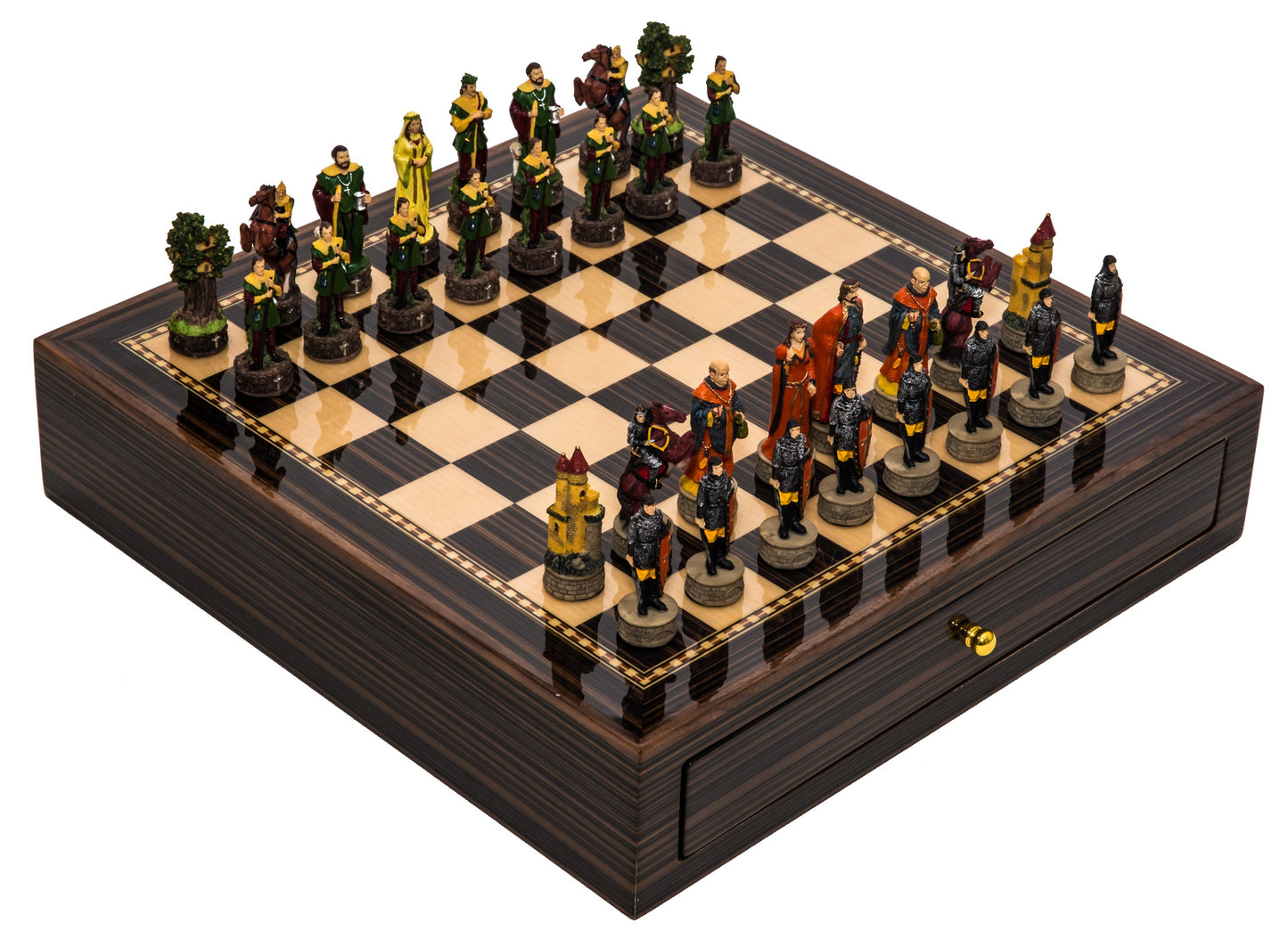 Robin Hood Themed Chessmen & Deluxe Board Case Chess Set