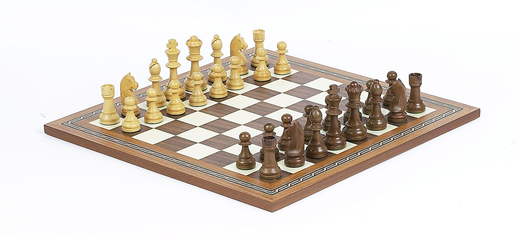 Staunton Design Wood Chessmen & 18 inch Mosaic Board Chess Set