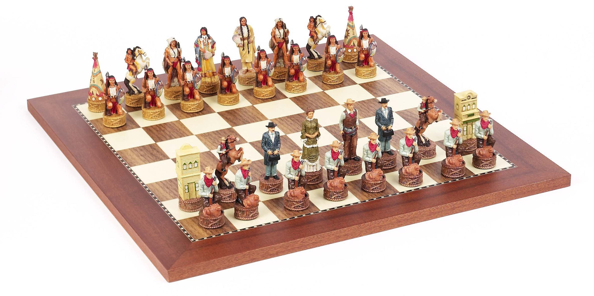 American West Themed Chessmen & 18 inch Champion Board Chess Set