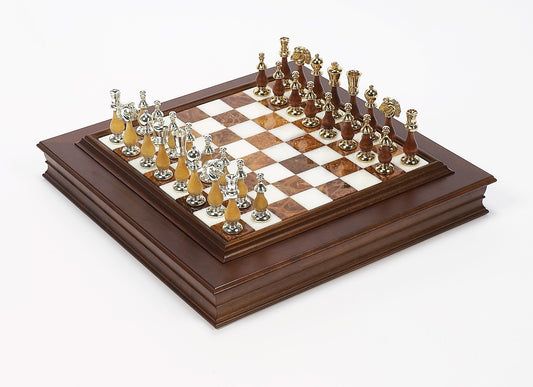 The Gold Chessmen & 21 inch Marble Board/Cabinet Chess Set