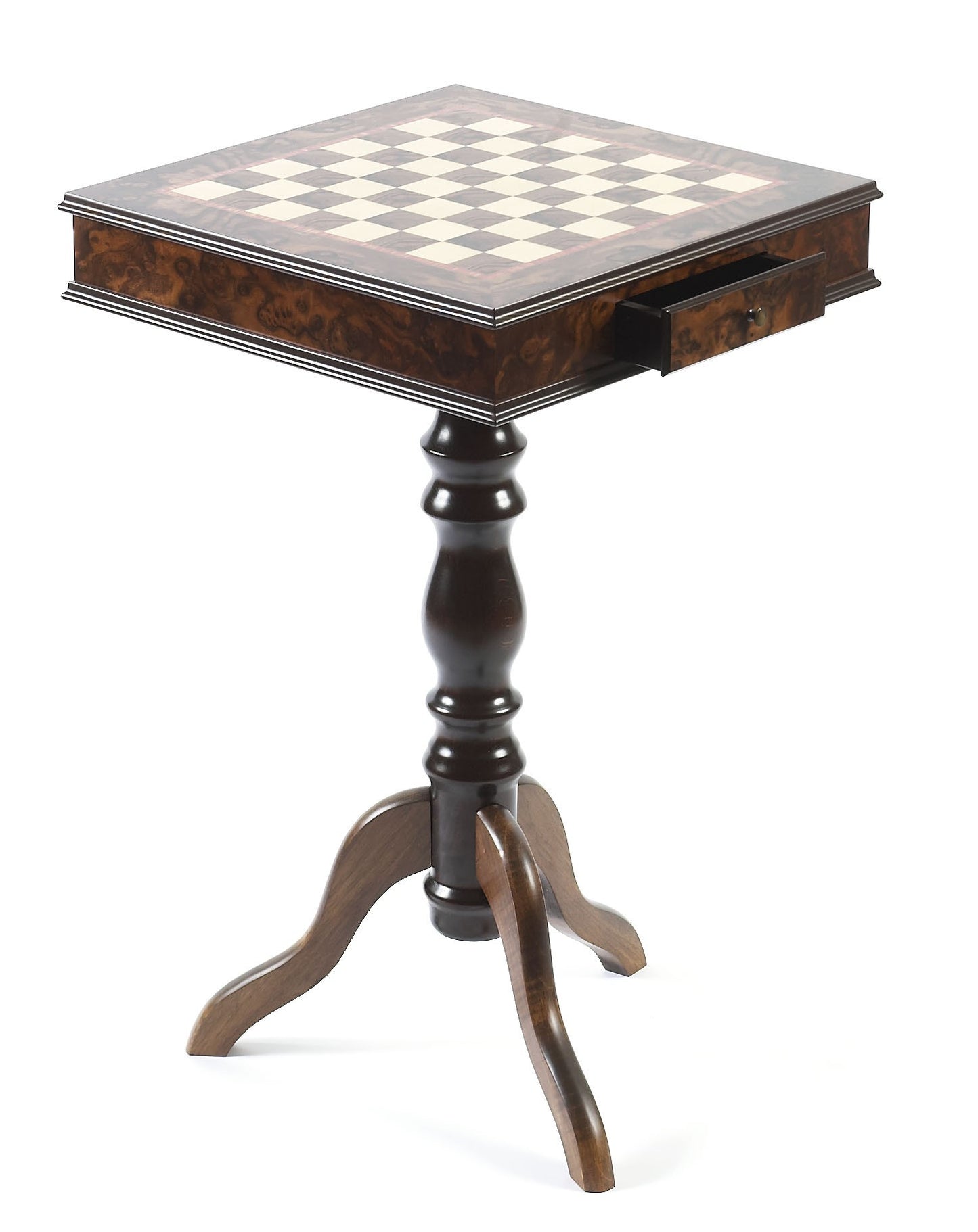The Roma 16 inch Chess Table from Italy (1 7/16 Inch Squares) open drawer